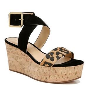 Veronica Beard Hurley Cross Ankle Strap Platform Wedge Animal Print Sandal | 8.5